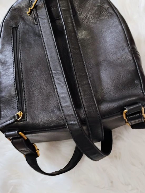 Handbags - Classic Black Leather Backpack with Gold Hardware